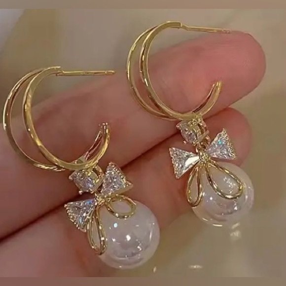 Coquette Style Drop Fashion Earrings with Imitation Artificial Pearl - Picture 5 of 8